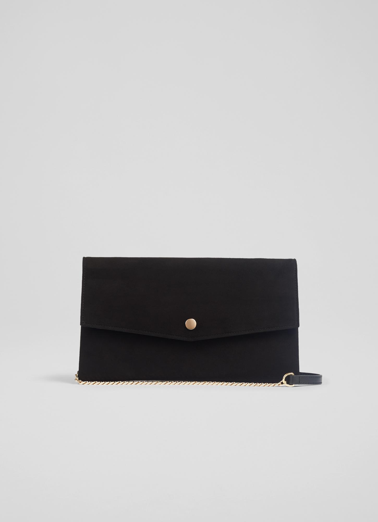 Black suede envelope top clutch bag